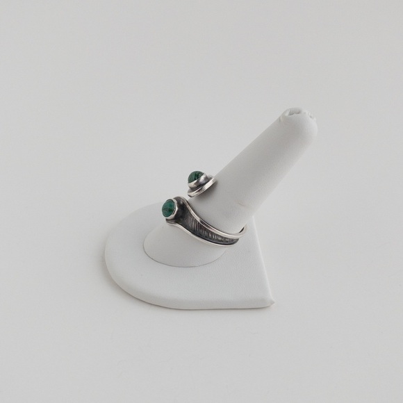 Sterling Silver Green Eilat Two Stone Spiral Wrap Ring Band Vintage 925 Size 10 - Picture 3 of 13